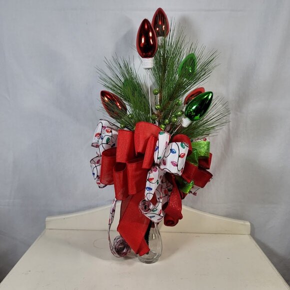 Christmas Tree Topper, Christmas Tree Light Bulb Double-Sided Bow Tree Topper - Picture 2 of 8